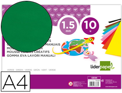 10h. goma EVA Liderpapel A4 60g/m² espesor 1,5mm. verde